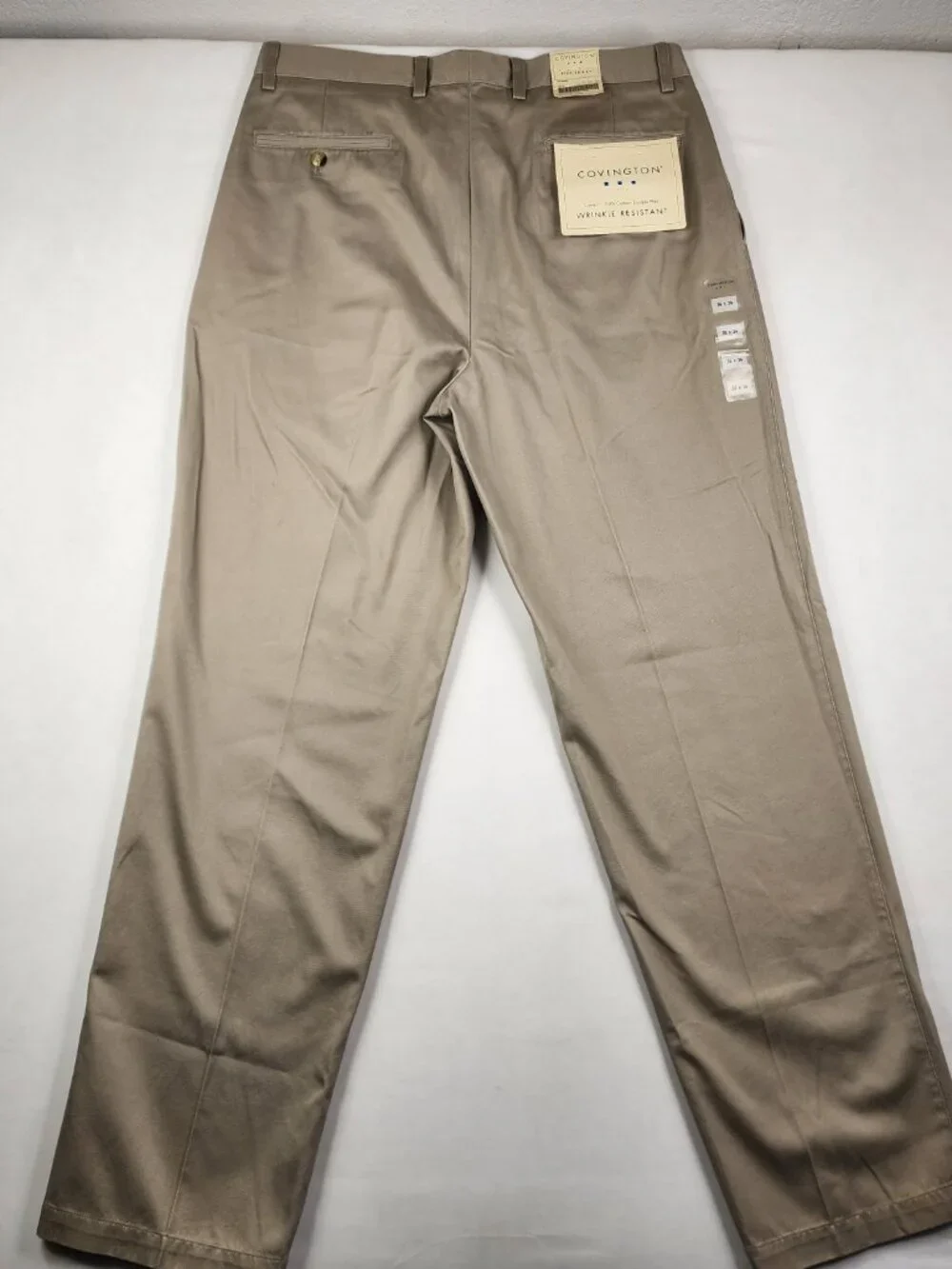 Covington Mens 36x34 Khaki Chino Pants 100% Cotton Double Pleated Classic NWT